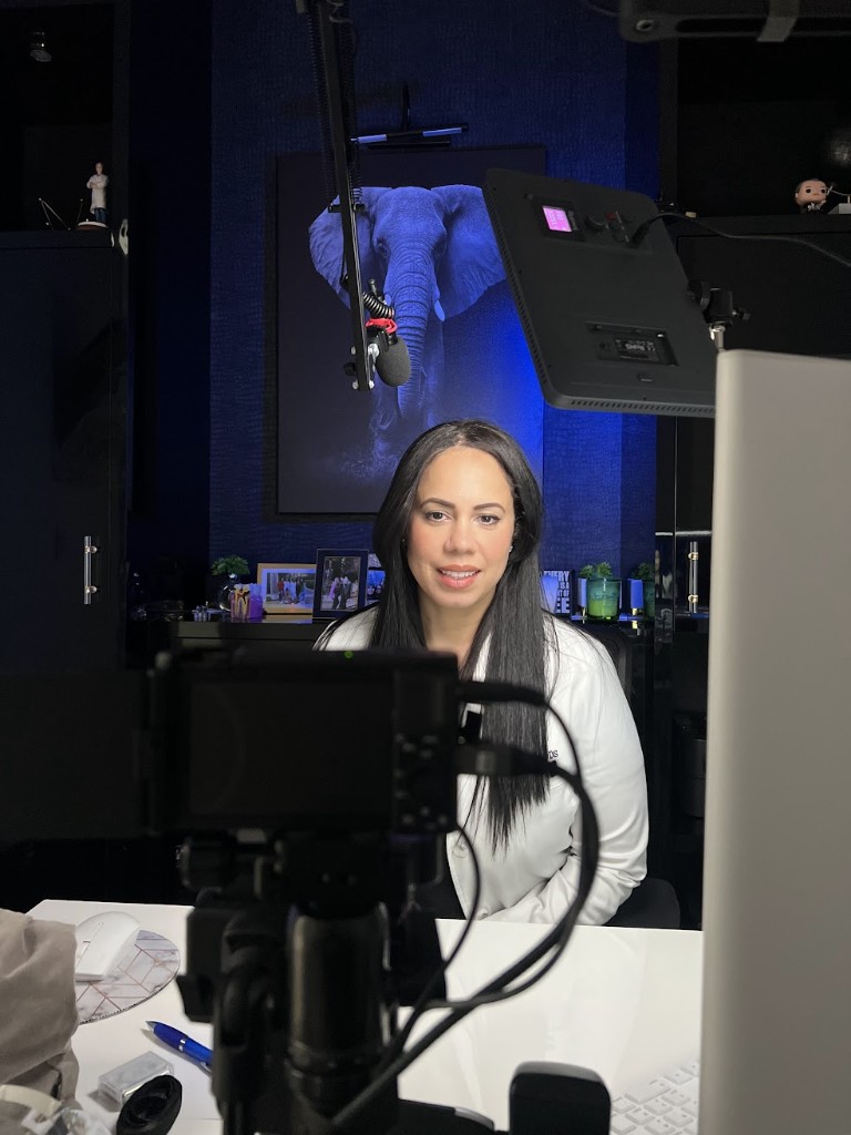 Behind the scenes helping Dr. Capra film educational dental videos at her practice: interview lighting, boom mic, and camera on tripod