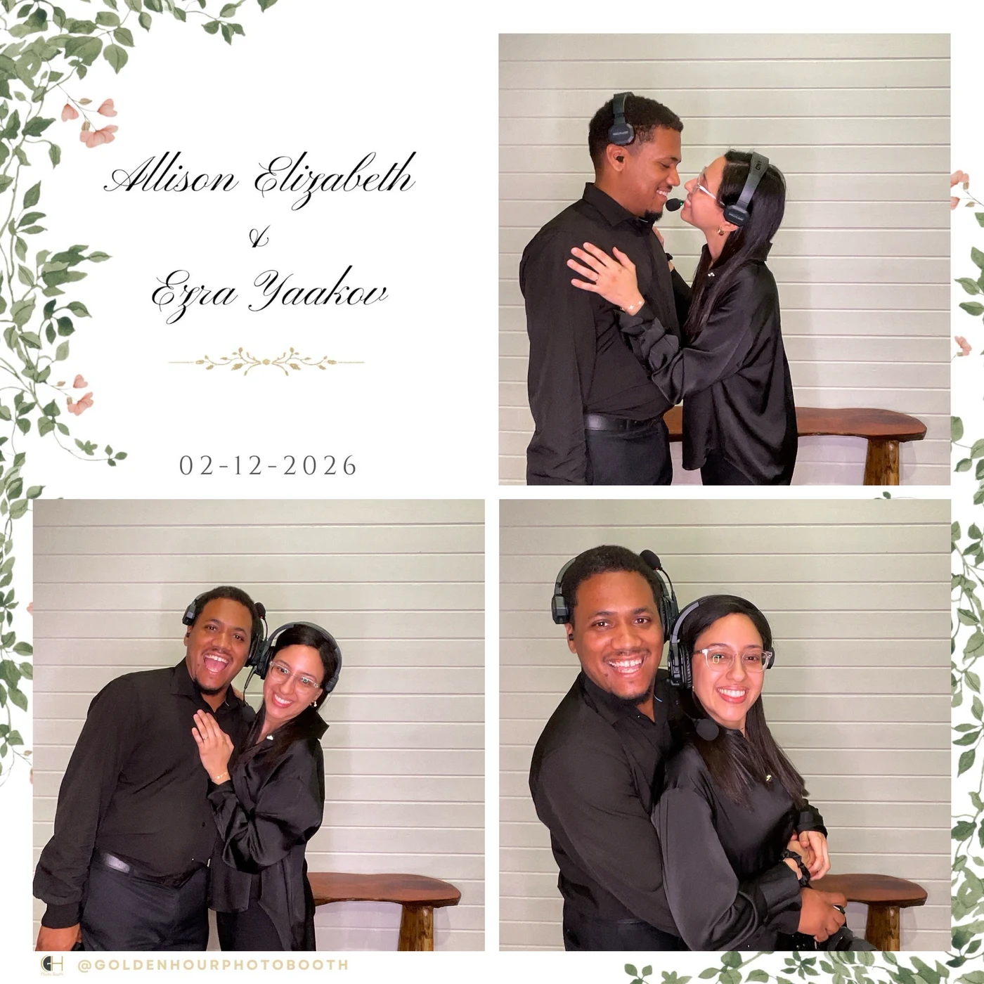 Square print layout with a botanical border and the couple's names